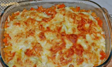 Zucchini and eggplant baked with cheese and tomatoes